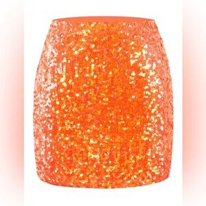 NWT MANER Women's‎ Sequin Bodycon Mini Skirt Orange Medium